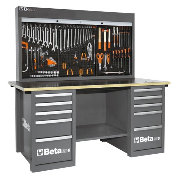 Beta Tools® - C57S-Series MasterCargo™ Gray 5-Drawer Workbench with Tool Storage Board (31" W x 75" L x 71" H) 
