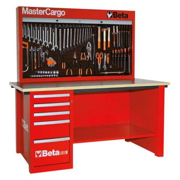 Beta Tools® - C57SA-Series MasterCargo™ Red 5-Drawer Workbench with Tool Storage Board (31" W x 75" L x 71" H) 