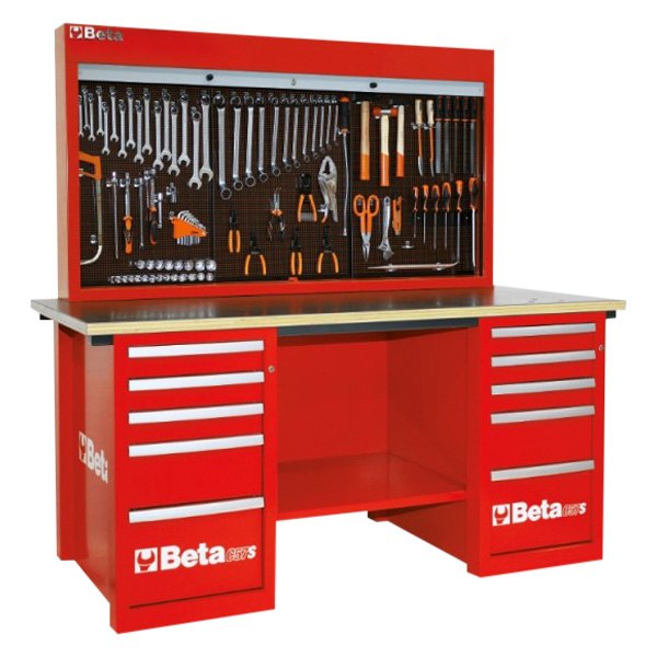 Beta Tools® - C57S-Series MasterCargo™ Red 5-Drawer Workbench with Tool Storage Board (31" W x 75" L x 71" H) 