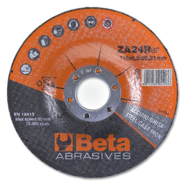 Beta Tools® - 4-1/2" x 1/4" x 7/8" Zirconia Depressed Centre Abrasive Steel Grinding Disc