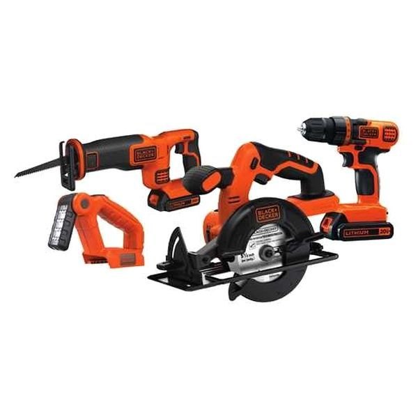 Black & Decker® - 20 V Cordless 2.5 Ah Li-ion 4-Tool Combo Kit (Power Drill/Driver, Circular Saw, Reciprocating Saw, Work Light)