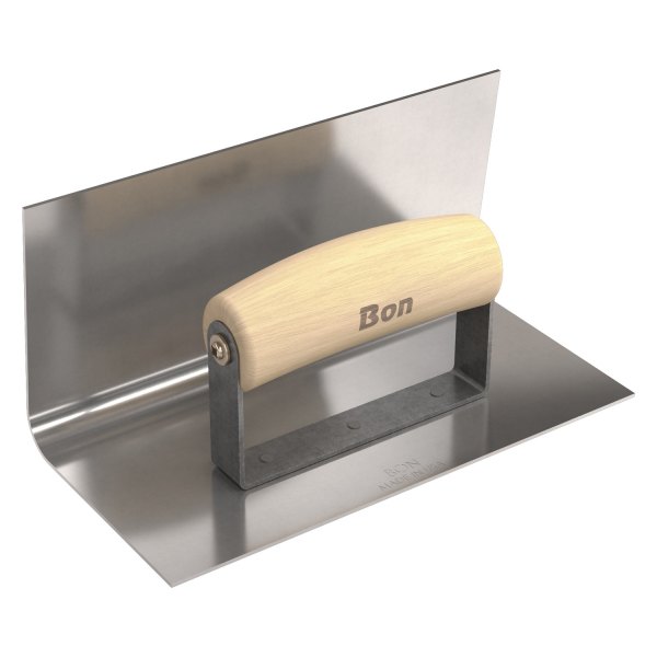 Bon® - 8" x 4" Radius 1/2" Stainless Steel Inside Corner Concrete Edger with Wood Comfort Wave Handle