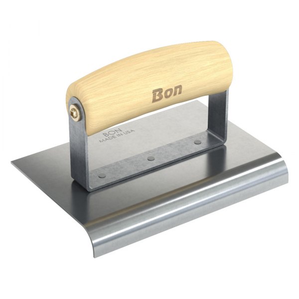 Bon® - 6" x 4" Radius 1/2" Stainless Steel Outside Corner Concrete Sidewalk Edger with Wood Comfort Wave Handle
