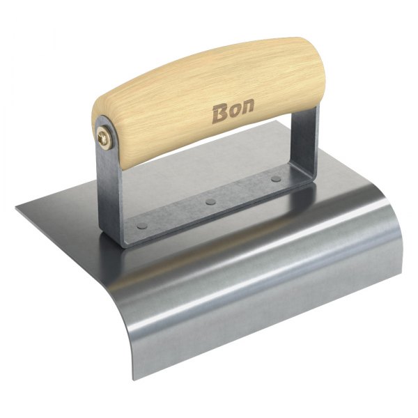 Bon® - 6" x 4" Radius 1" Stainless Steel Outside Corner Concrete Sidewalk Edger with Wood Comfort Wave Handle