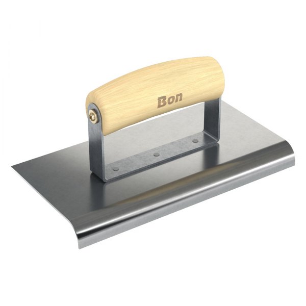 Bon® - 8" x 4" Radius 1/2" Stainless Steel Outside Corner Concrete Sidewalk Edger with Wood Comfort Wave Handle