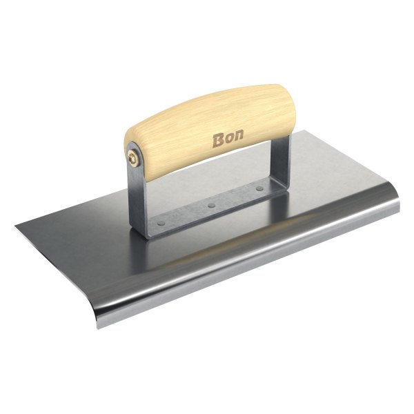 Bon® - 9" x 4" Radius 1/2" Stainless Steel Outside Corner Concrete Sidewalk Edger with Wood Comfort Wave Handle