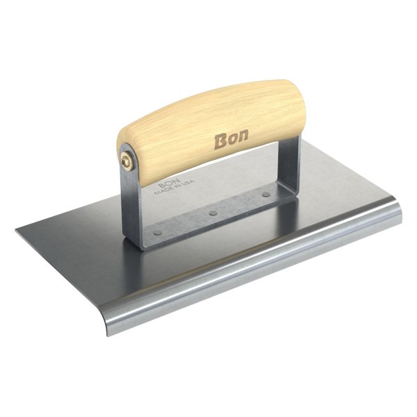 Bon® - 8" x 4" Radius 3/8" Stainless Steel Outside Corner Concrete Sidewalk Edger with Wood Comfort Wave Handle