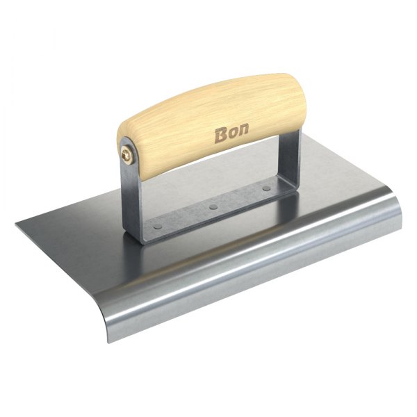 Bon® - 8" x 4" Radius 3/4" Stainless Steel Outside Corner Concrete Sidewalk Edger with Wood Comfort Wave Handle