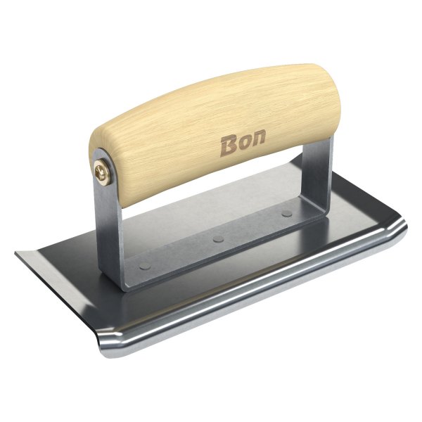 Bon® - 6" x 3" Radius 1/4" Stainless Steel Outside Corner Concrete Curved Edger with Wood Comfort Wave Handle