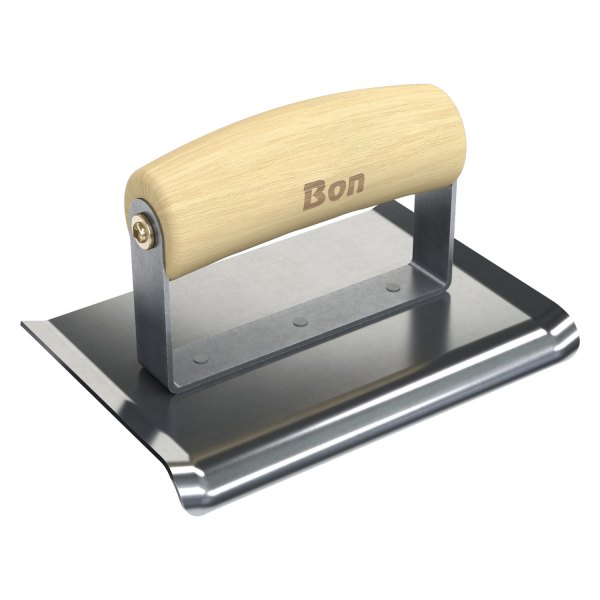 Bon® - 6" x 4" Radius 3/8" Stainless Steel Outside Corner Concrete Curved Edger with Wood Comfort Wave Handle