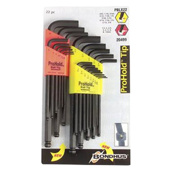 Bondhus® - ProHold™ 22-Piece 0.05" to 3/8" and 1.5 to 10 mm SAE/Metric Long Arm Ball End Hex Key Set