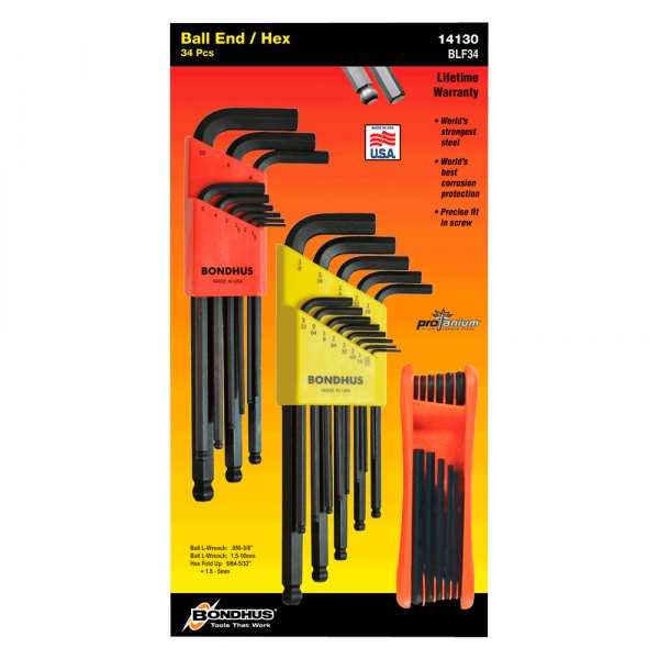 Bondhus® - ProGuard™ 34-Piece 0.05" to 3/8" and 1.5 to 10 mm SAE/Metric Long Arm Ball End Hex Key Set