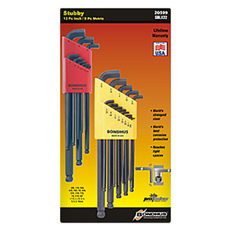Bondhus® 20599 - ProGuard™ 22-Piece SAE/Metric Long Arm Stubby Ball End Hex Key Set