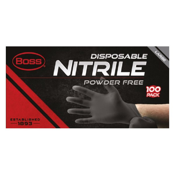Boss Gloves® - Large Powder-Free Black Nitrile Disposable Gloves