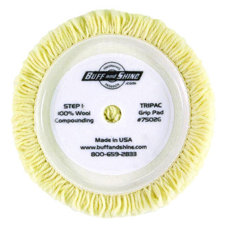Buff and Shine® - 7-1/2" Wool Beige Hook-and-Loop Compounding Pad with Center Tee