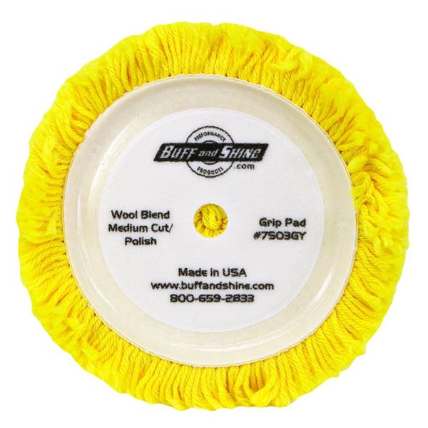 Buff and Shine® - 7-1/2" Wool Yellow Medium Cut Hook-and-Loop Compounding/Polishing Pad