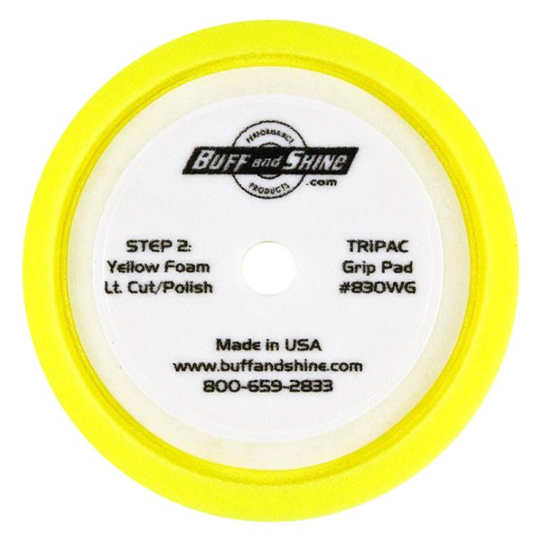 Buff and Shine® - 8" Foam Yellow Convoluted Face Hook-and-Loop Buffing Pad with Recessed Back