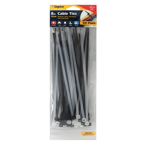 CargoLoc® - 8" x 50 lb Nylon Black and Natural Cable Ties