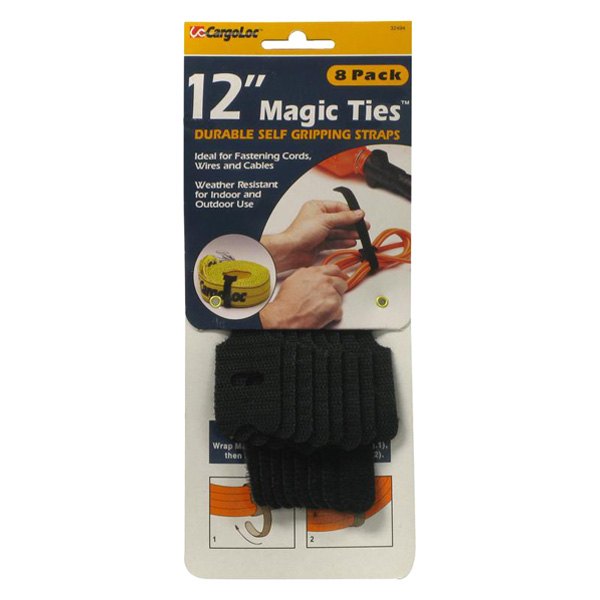 CargoLoc® - Magic Ties™ 12" Nylon Fabric Black Durable Reusable Self-Gripping Hook and Loop Straps