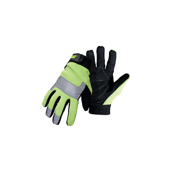 Caterpillar® - Jumbo Hi-Viz Padded Palm Utility Black/Green/Gray Synthetic Leather Mechanics Gloves