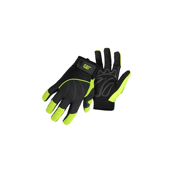 Caterpillar® - Large Hi-Viz Black/Green Synthetic Leather Mechanics Gloves