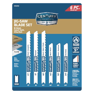 Century Drill & Tool® 06006 - 6 TPI to 24 TPI Bi-Metal U-Shank Jig Saw Blade Set (6 Pieces)