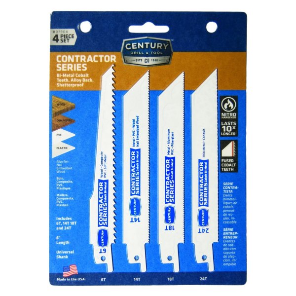 Century Drill & Tool® - Contractor Series™ 6 TPI to 24 TPI 6" Bi-Metal Reciprocating Saw Blade Set (4 Pieces)