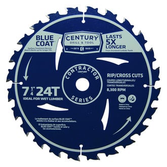 Century Drill & Tool® 10203 - Contractor Series™ 7-1/4" 24T Thin Kerf Combination Circular Saw Blade for Rip and Cross Cuts