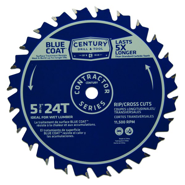 Century Drill & Tool® - Contractor Series™ 5-3/8" 24T Thin Kerf Combination Circular Saw Blade for Rip and Cross Cuts