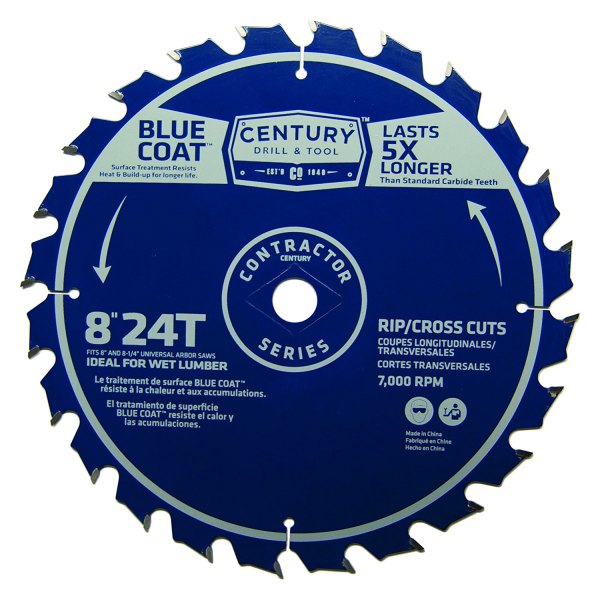 Century Drill & Tool® - Contractor Series™ 8" 24T Thin Kerf Combination Circular Saw Blades for Rip and Cross Cuts