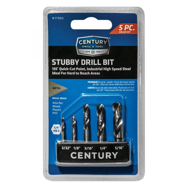 Century Drill & Tool® - 5-Piece Hex Shank Fractional Drill Bit Set
