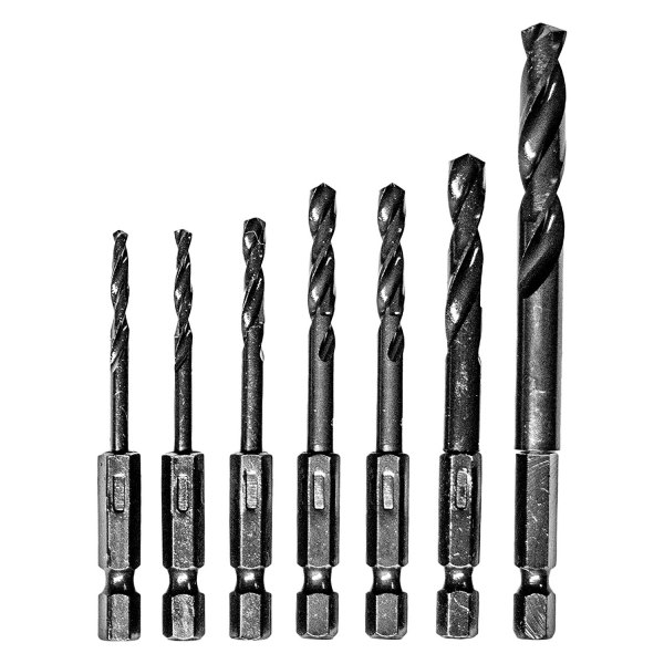 Century Drill & Tool® - 7-Piece Impact Pro™ Black Oxide Impact Rated 1/4" Hex Shank Fractional Drill Bit Set