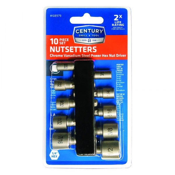 Century Drill & Tool® - SAE Nutsetter Set with Power Notch Shank (10 Pieces)