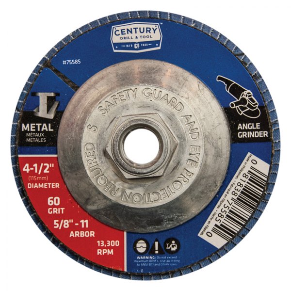 Century Drill & Tool® - 4-1/2" 60 Grit Zirconia Type 27 Flap Disc