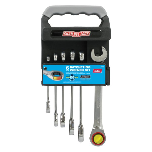Channellock® - 6-piece 5/16" to 5/8" 12-Point Straight Head 100-Teeth Ratcheting Chrome Combination Wrench