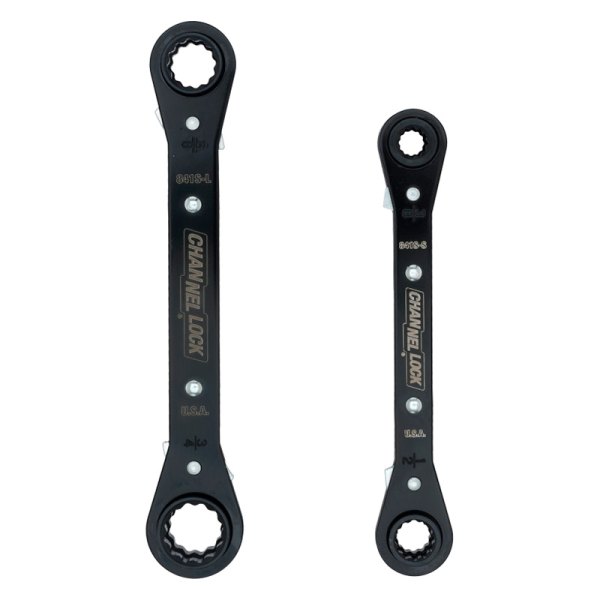 Channellock® - 2-piece 5/16" to 3/4" 12-Point Straight Head Ratcheting Black Oxide Double Box End Wrench Set