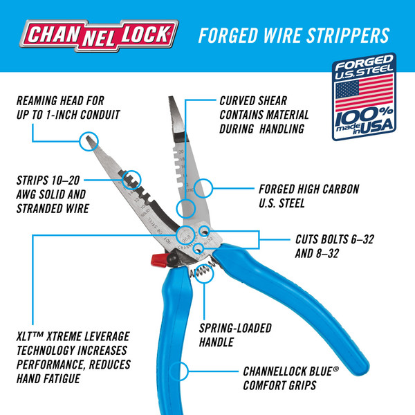 Channellock® 968 - SAE 20 to 12 AWG Fixed Stripper/Wire and Screw