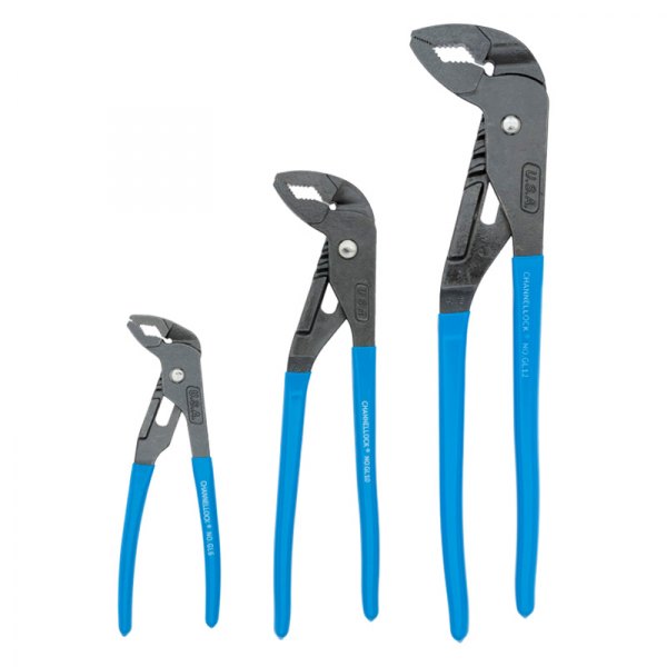 Channellock® - Griplock™ 3-piece 6" to 12" V-Jaws Dipped Handle Tongue & Groove Pliers Set