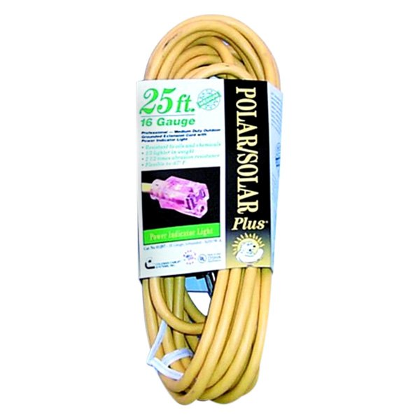Coleman Cable® - POLAR SOLAR Plus™ Yellow Extension Cord with Single Outlet and Lighted End (25', 16 AWG)