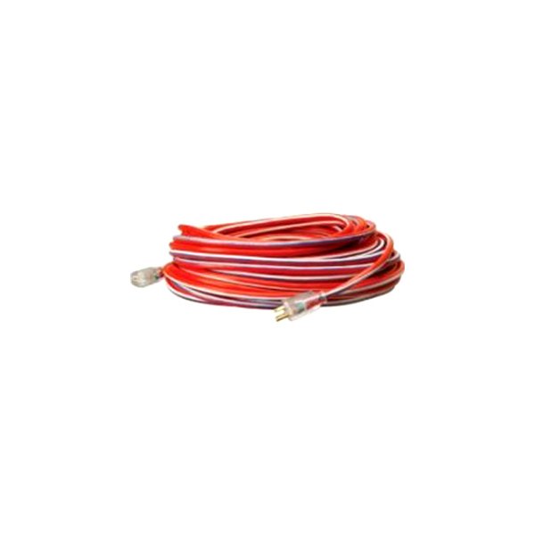 Coleman Cable® - Red/White with Blue Stripes Extra Rugged High Visibility Extension Cord with Single Outlet (100', 12 AWG)