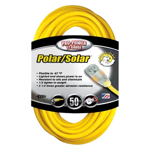 Coleman Cable® - POLAR SOLAR Plus™ Yellow Extension Cord with Single Outlet and Lighted End (50', 12 AWG)