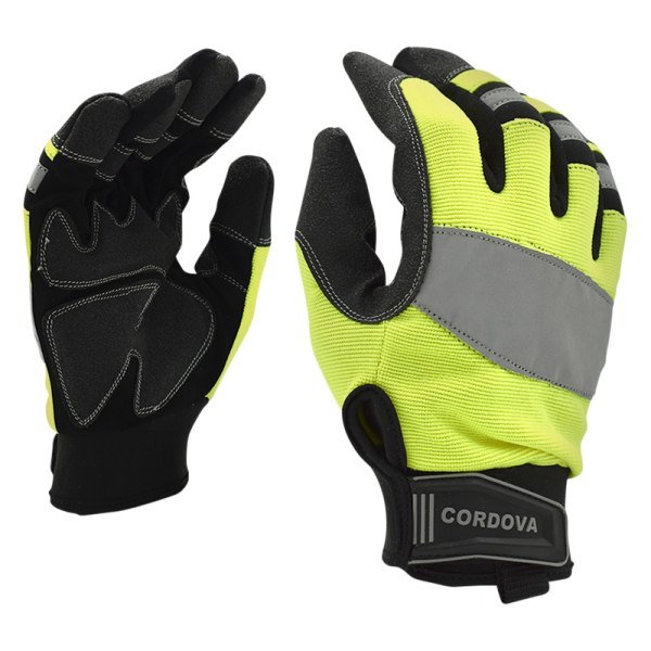 Cordova Safety® - Large Hi-Viz Black/Yellow Synthetic Leather Mechanics Gloves