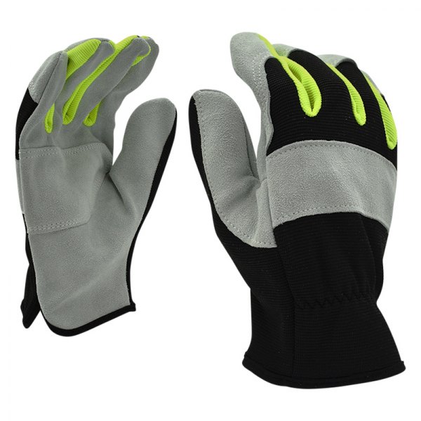Cordova Safety® - Large Activity Hi-Viz Black/Gray/Yellow Split Cowhide Leather Gloves