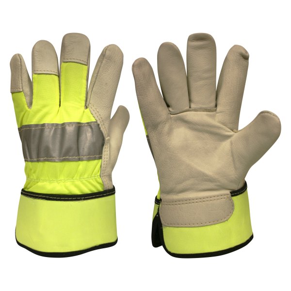 Cordova Safety® - Large Hi-Viz Neon Green/Black/Gray Grain Cowhide Leather Gloves