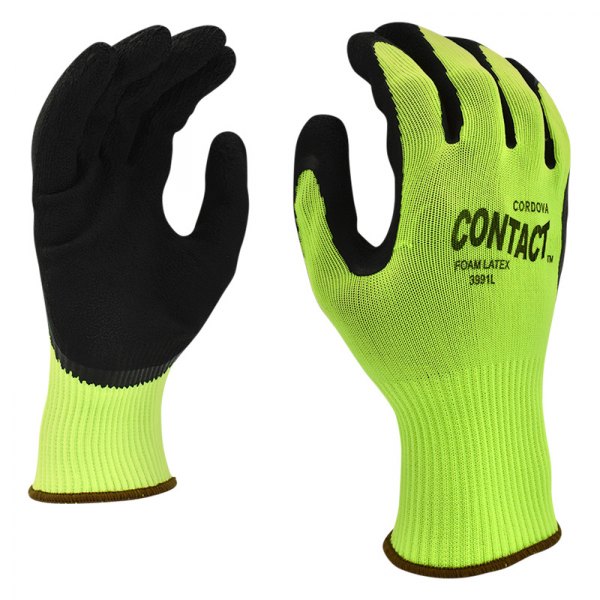 Cordova Safety® - Contact™ Large 13-Gauge Hi-Viz Black/Lime Nylon General Purpose Gloves