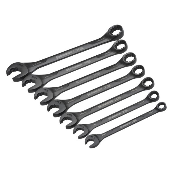 Crescent® - X6™ 7-piece 8 to 17 mm Spline Angled Head Ratcheting Open End Black Oxide Combination Wrench Set