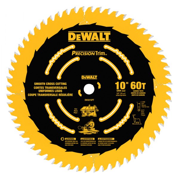 DeWALT® - Precision Trim™ 10" 60T ATB Circular Saw Blade with Carbide Teeth