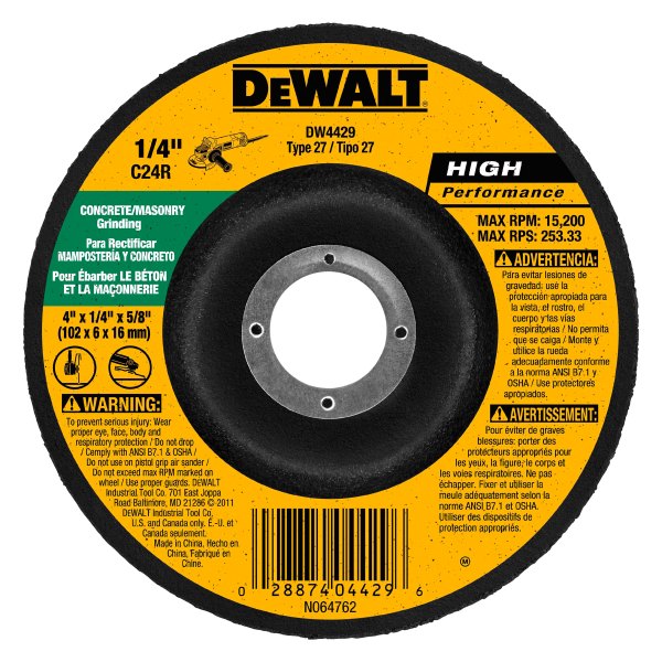 DeWALT® - HP™ 4-1/2" x 1/8" x 7/8" Silicon Carbide Type 27 Concrete/Masonry Grinding Wheel