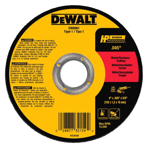 DeWALT® - HP™ 4" x 1/20" x 5/8" Aluminum Oxide Type 41 Metal Cut-Off Wheel