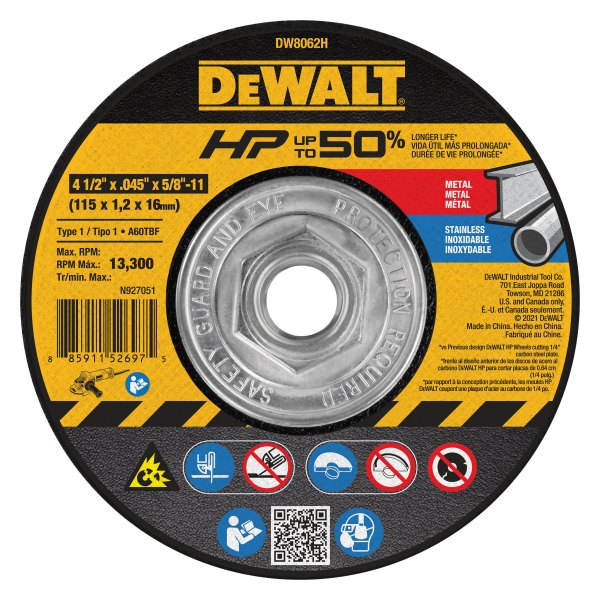DeWALT® - HP™ 4-1/2" x 1/20" x 7/8" Aluminum Oxide Type 41 Metal Cut-Off Wheel (5 Pieces)